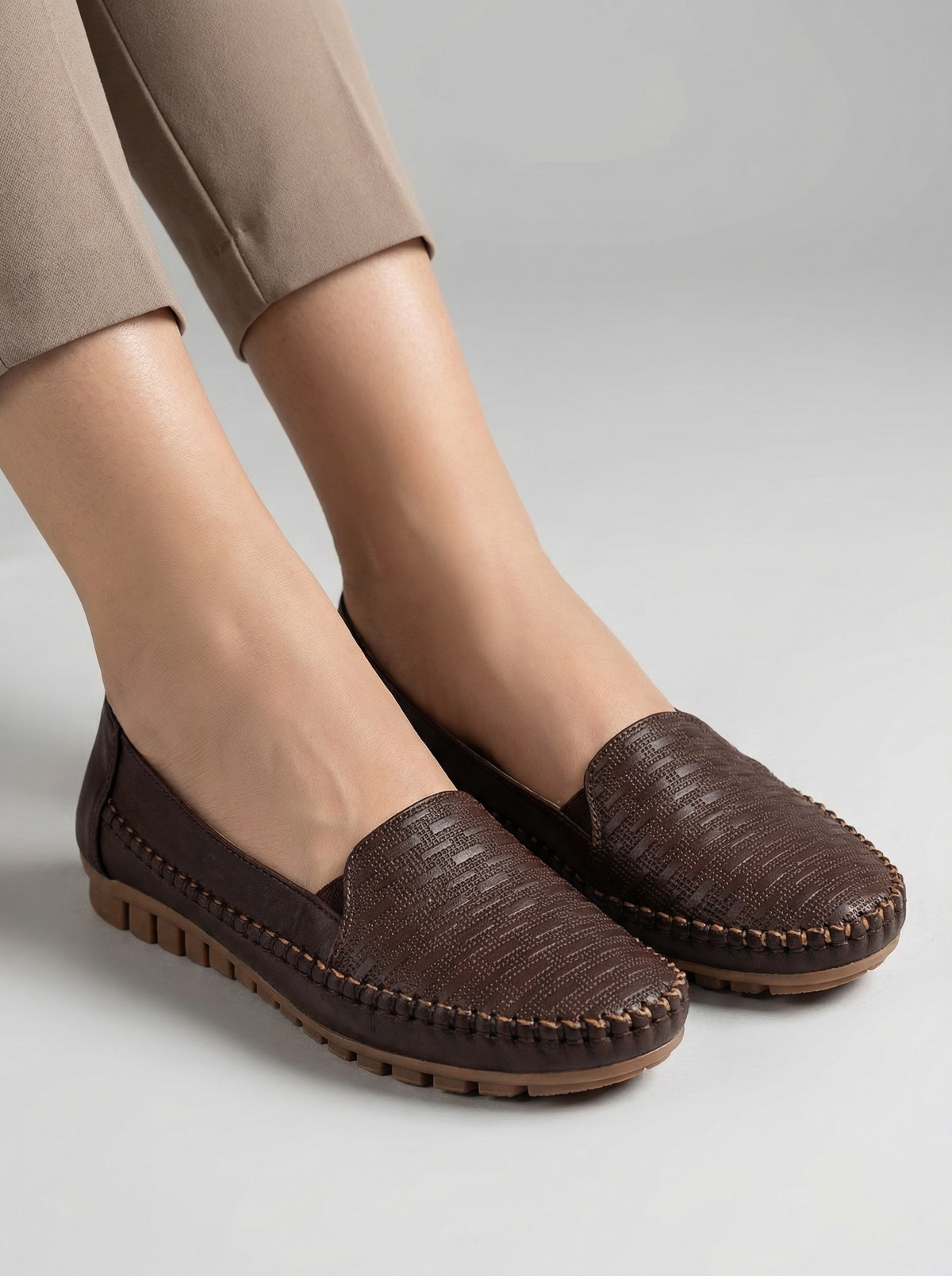 Women’s Coffee Brown Comfortable Slip On Loafers